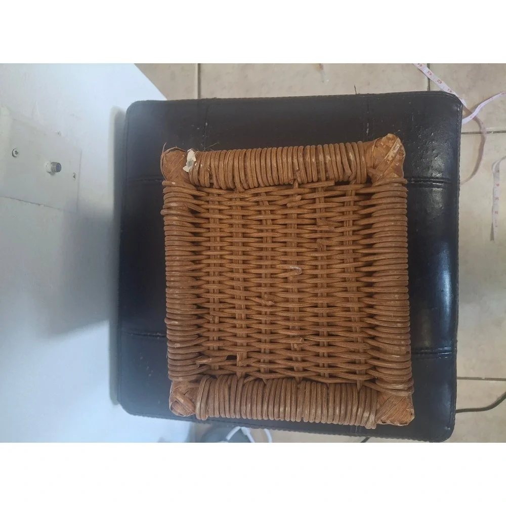Vintage Square Wicker Storage Basket Woven Rattan Decorative Organizer Brown